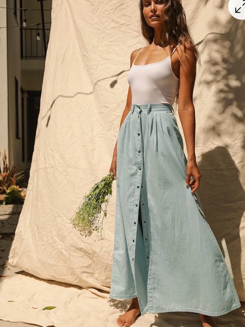 Pistola Baez Maxi Skirt 100% Cotton Blue Chambray Boho Women’s L Country Jean